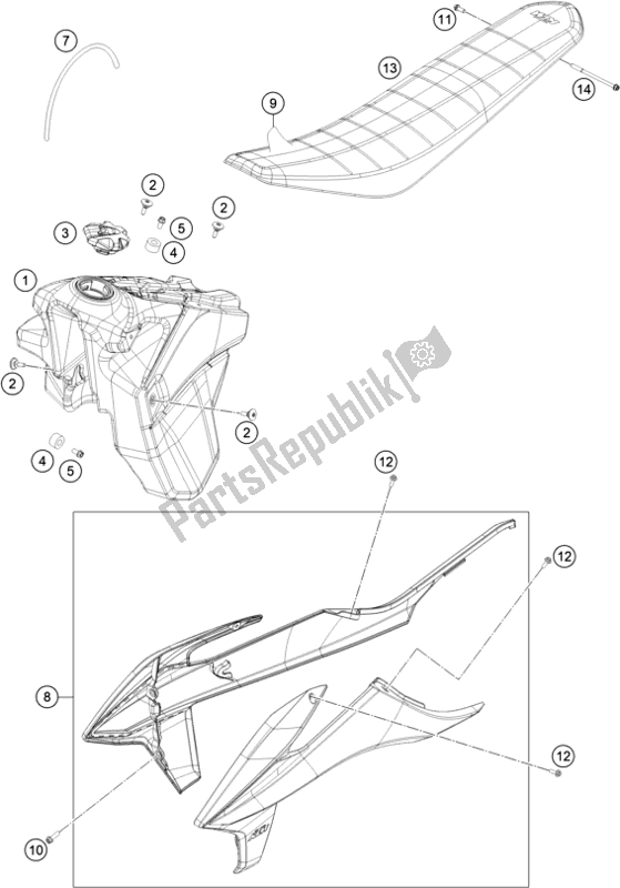 All parts for the Tank, Seat of the KTM 500 Exc-f SIX Days EU 2021