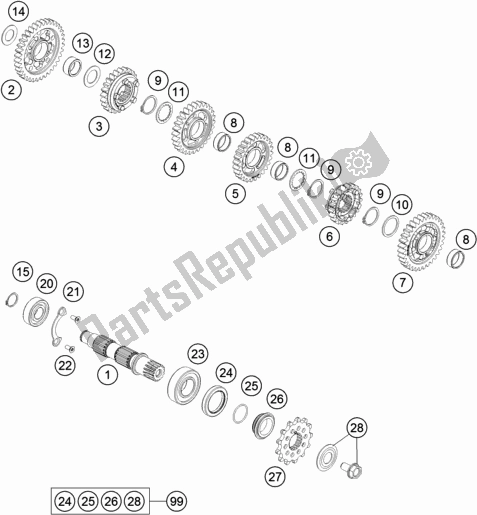 Tutte le parti per il Trasmissione Ii - Contralbero del KTM 500 Exc-f SIX Days EU 2021