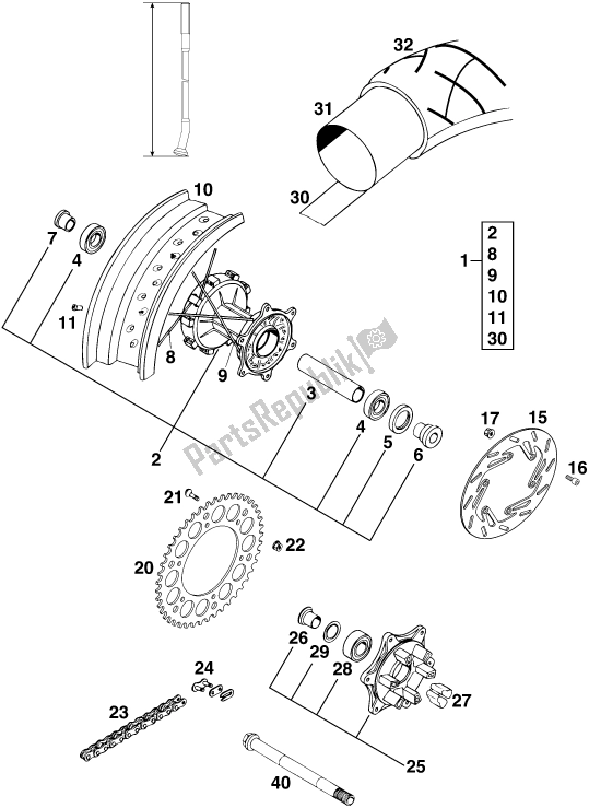 All parts for the Rear Wheel of the KTM 620 Duke 37 KW 2020