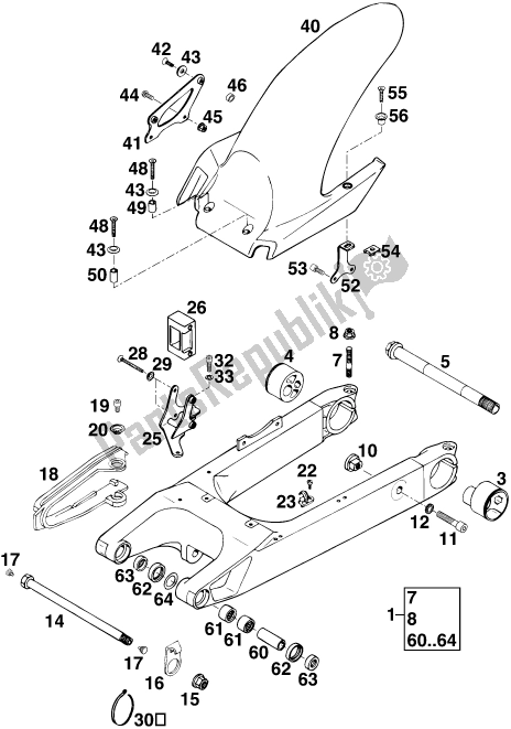 Toutes les pièces pour le Bras Oscillant du KTM 620 Duke 37 KW 2020