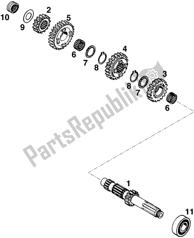 All parts for the Transmission I - Main Shaft of the KTM 620 Duke 37 KW 2020