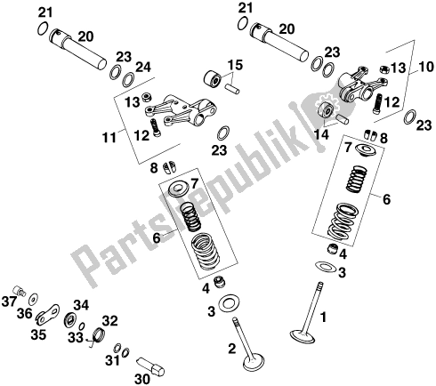 All parts for the Valve Drive of the KTM 620 Duke 37 KW 2020