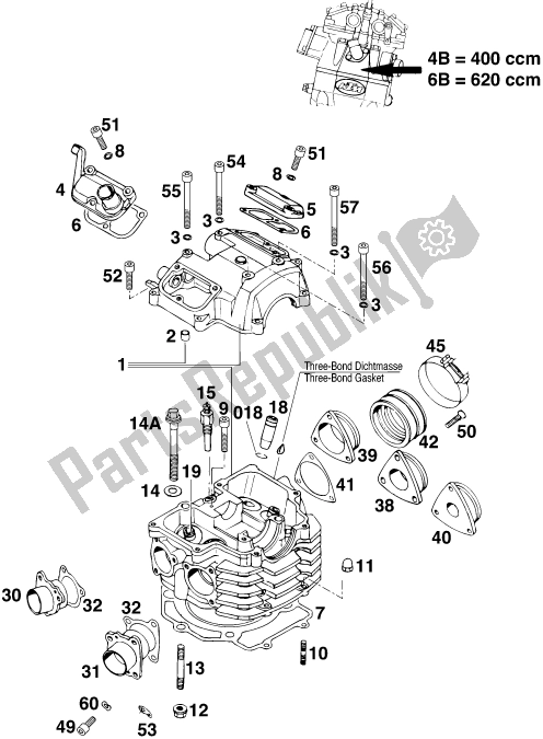 Alle onderdelen voor de Cilinderkop van de KTM 620 EGS WP 20 KW 2020
