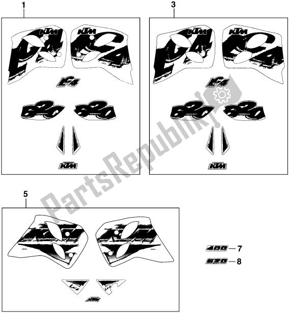 Alle onderdelen voor de Sticker van de KTM 620 EGS WP 20 KW 2020