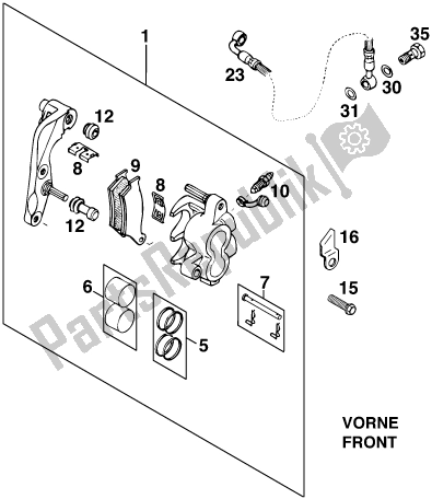 All parts for the Front Brake Caliper of the KTM 620 EGS WP 20 KW 2020