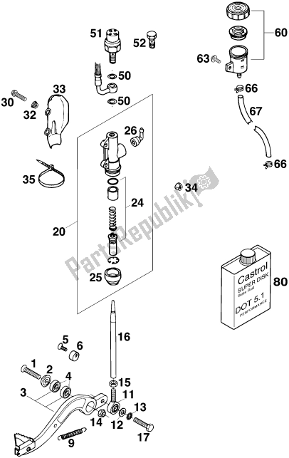 All parts for the Rear Brake Control of the KTM 620 EGS WP 20 KW 2020