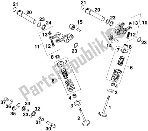 Todas las partes para Accionamiento De Válvula de KTM 620 EGS WP 20 KW 2020