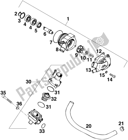 Alle onderdelen voor de Waterpomp van de KTM 620 EGS WP 20 KW 2020