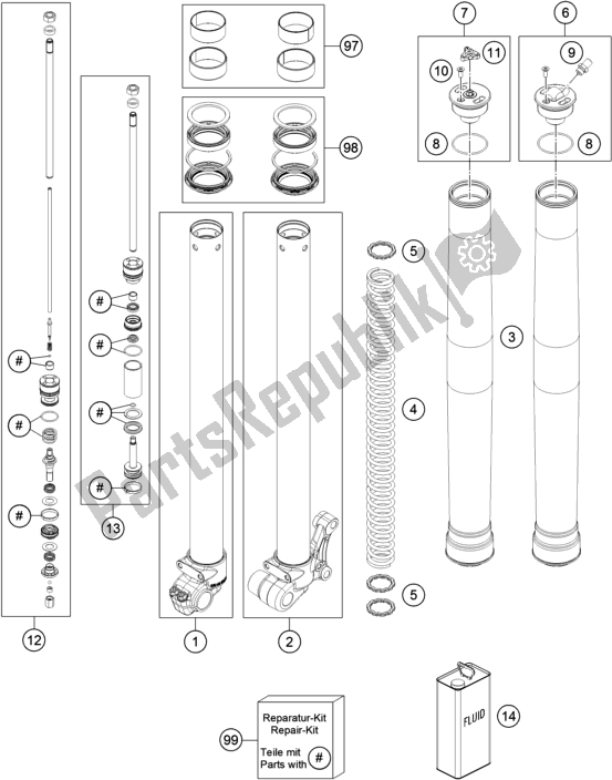 Todas las partes para Horquilla Delantera Desmontada de KTM 65 SX 2018