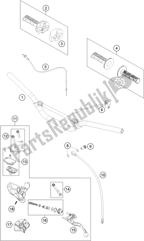 All parts for the Handlebar, Controls of the KTM 65 SX 2018