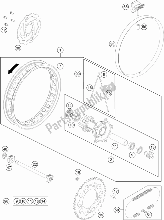 Tutte le parti per il Ruota Posteriore del KTM 65 SX 2018