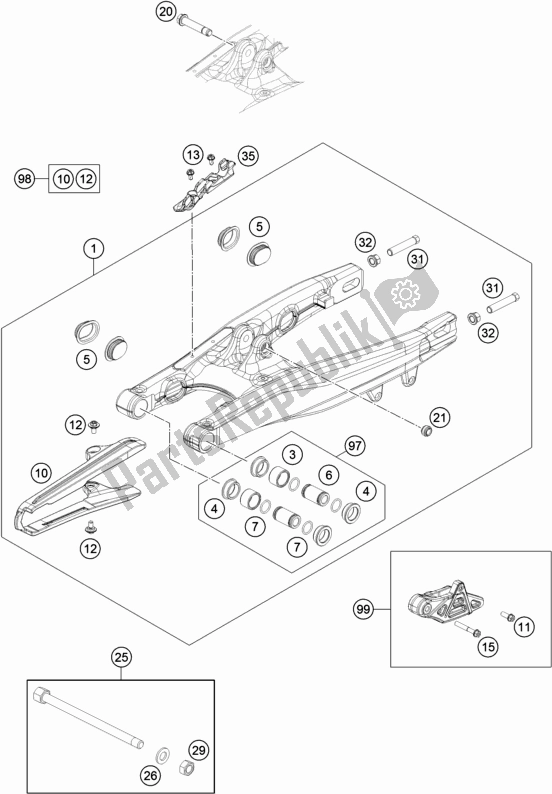 All parts for the Swing Arm of the KTM 65 SX 2018