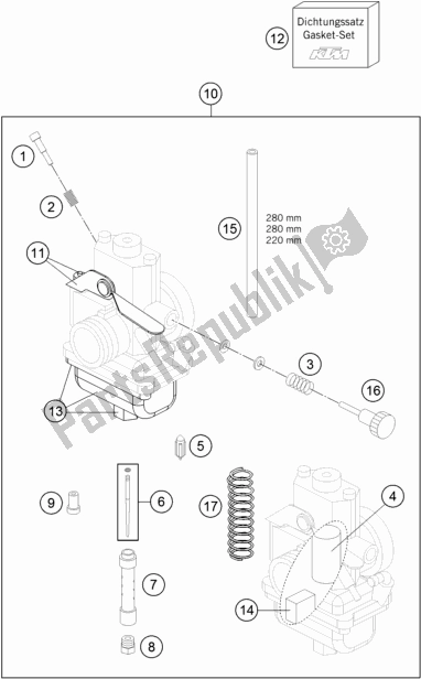 All parts for the Carburetor of the KTM 65 SX EU 2017