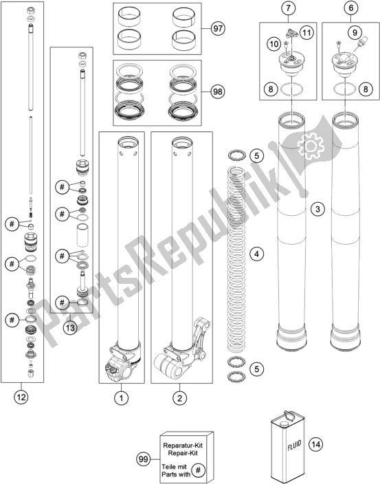 Todas las partes para Horquilla Delantera Desmontada de KTM 65 SX EU 2017