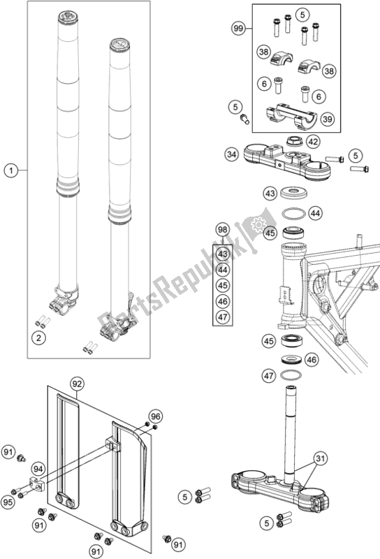 Tutte le parti per il Forcella Anteriore, Pinza Tripla del KTM 65 SX EU 2017