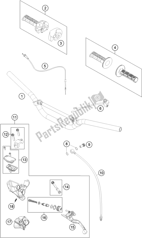 All parts for the Handlebar, Controls of the KTM 65 SX EU 2017