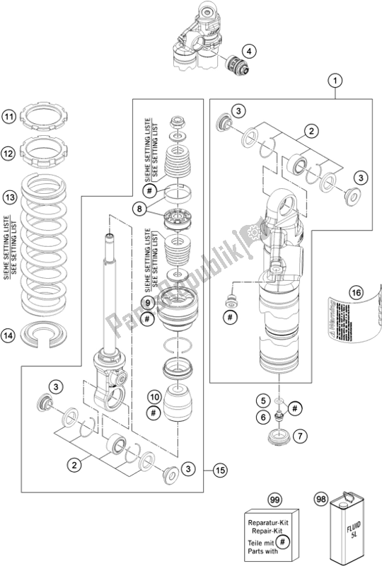 Todas las partes para Amortiguador Desmontado de KTM 65 SX EU 2017