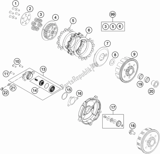 All parts for the Clutch of the KTM 65 SX EU 2018