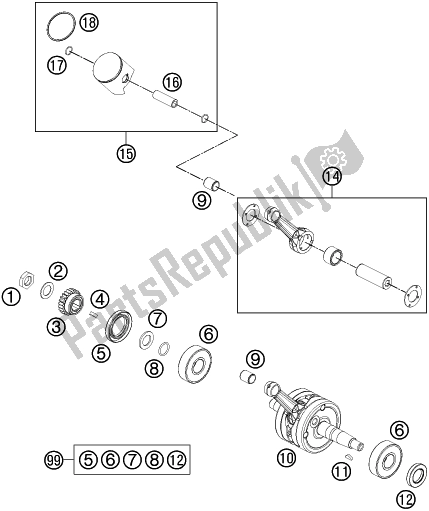 All parts for the Crankshaft, Piston of the KTM 65 SX EU 2018