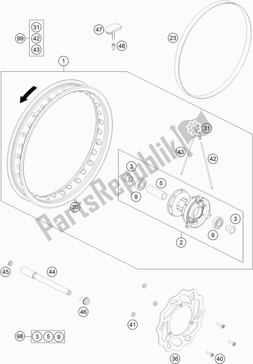 All parts for the Front Wheel of the KTM 65 SX EU 2018