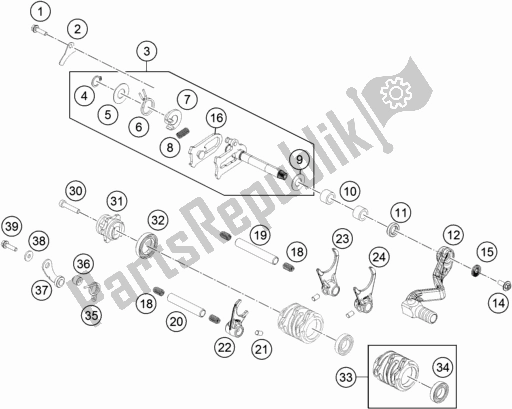 All parts for the Shifting Mechanism of the KTM 65 SX EU 2018