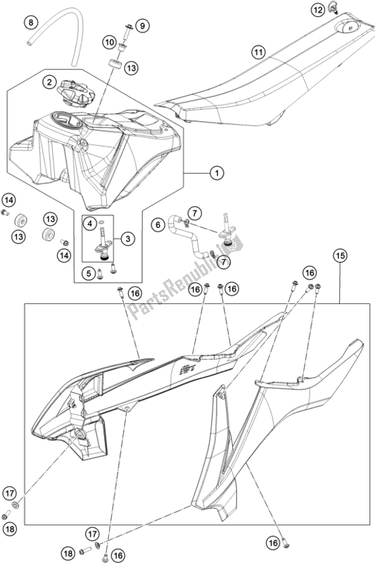 Todas as partes de Tanque, Assento do KTM 65 SX EU 2018