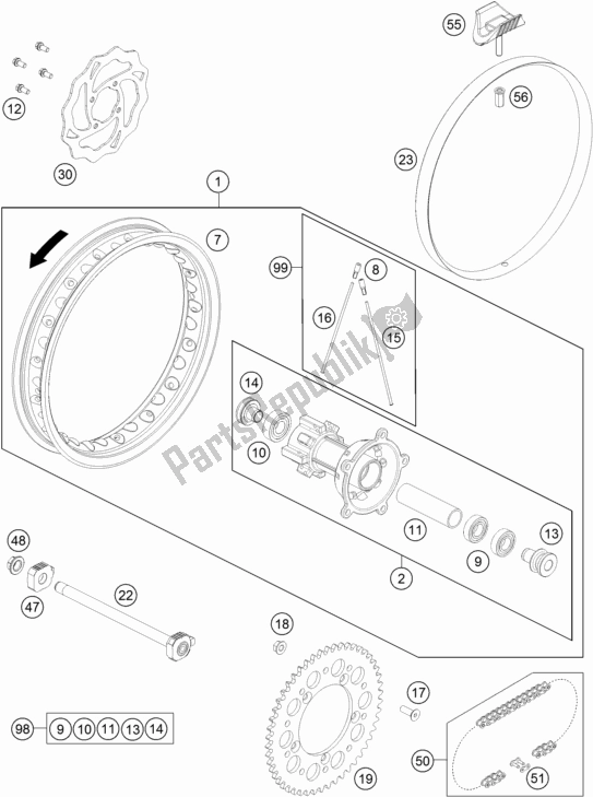All parts for the Rear Wheel of the KTM 65 SX EU 2019