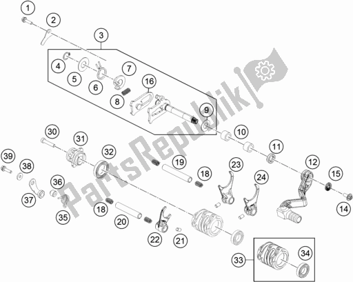 All parts for the Shifting Mechanism of the KTM 65 SX EU 2019