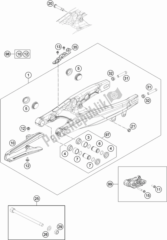 All parts for the Swing Arm of the KTM 65 SX EU 2019