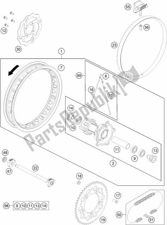 Todas as partes de Roda Traseira do KTM 65 SX EU 2020