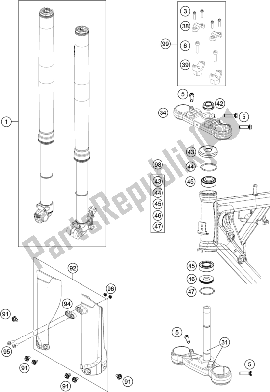 Alle onderdelen voor de Voorvork, Drievoudige Klem van de KTM 65 SX EU 2021