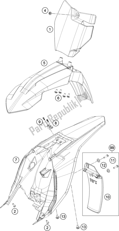 Tutte le parti per il Maschera, Parafanghi del KTM 65 SX EU 2021