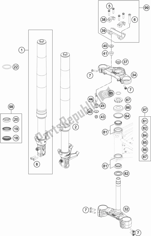 Tutte le parti per il Forcella Anteriore, Pinza Tripla del KTM 690 Duke,orange 2018