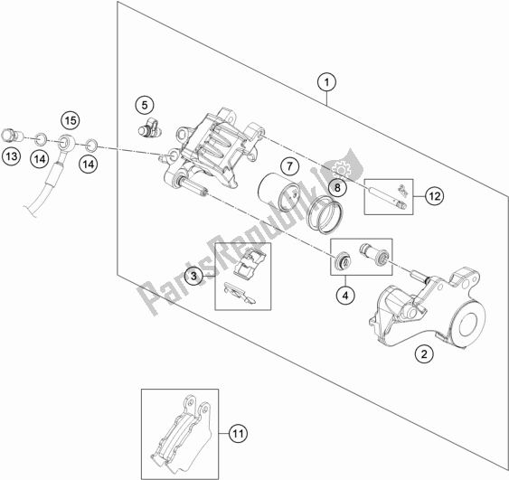 Alle onderdelen voor de Achter Remklauw van de KTM 690 Duke,orange 2018