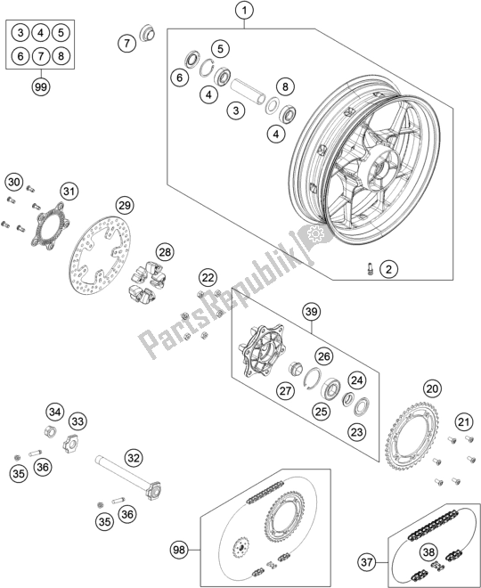 Todas as partes de Roda Traseira do KTM 690 Duke,orange 2018