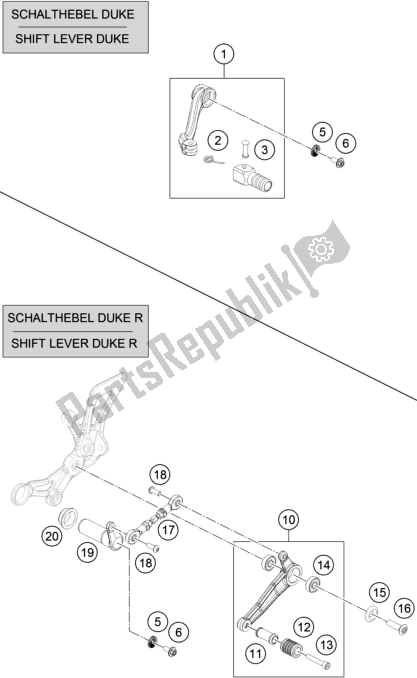 All parts for the Shift Lever of the KTM 690 Duke,orange 2018