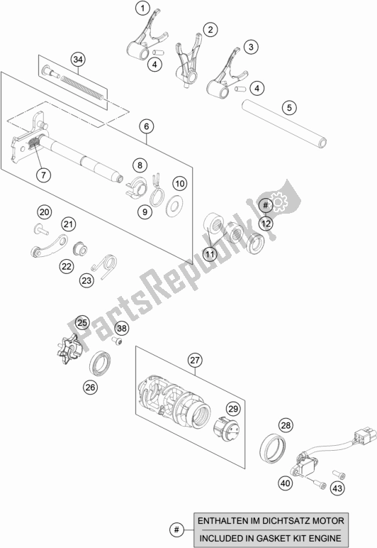 All parts for the Shifting Mechanism of the KTM 690 Duke,orange 2018