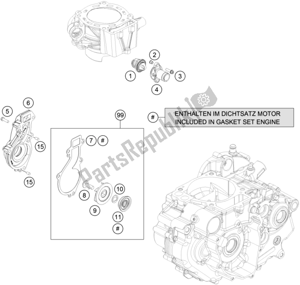 Todas as partes de Bomba De água do KTM 690 Duke,orange 2018