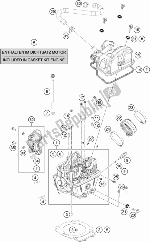 All parts for the Cylinder Head of the KTM 690 Duke,white 2018