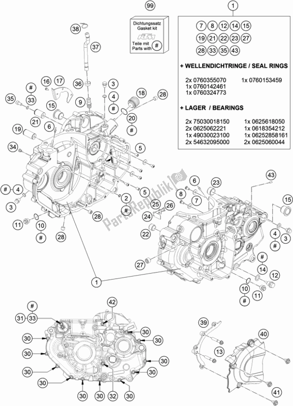 All parts for the Engine Case of the KTM 690 Duke,white 2018