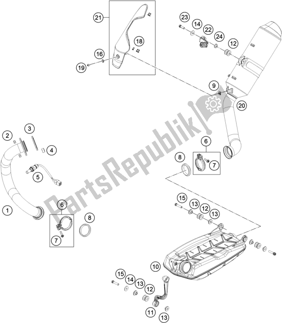 All parts for the Exhaust System of the KTM 690 Duke,white 2018