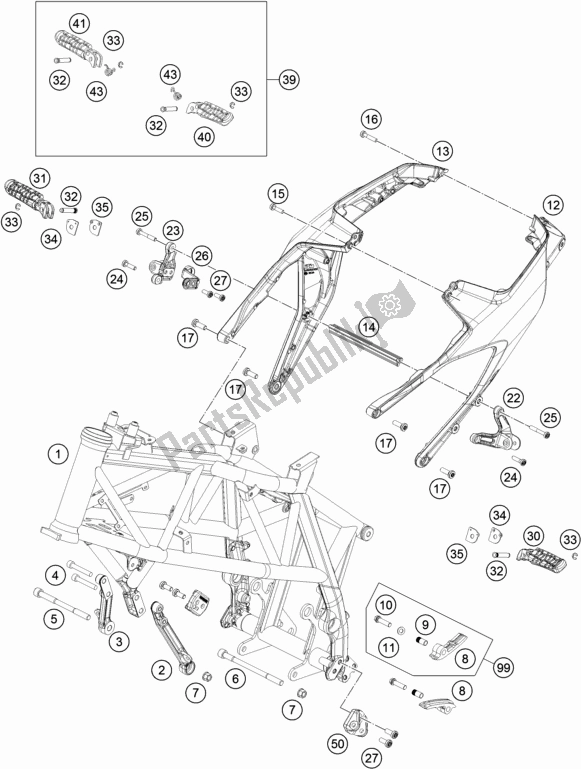 Todas as partes de Quadro, Armação do KTM 690 Duke,white 2018