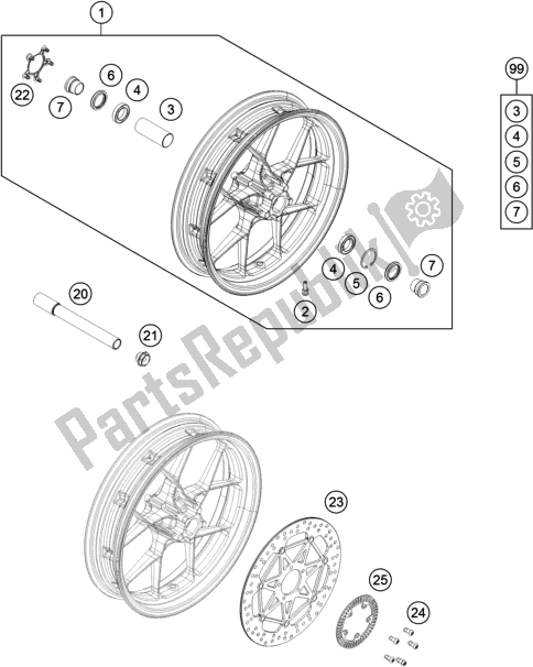 All parts for the Front Wheel of the KTM 690 Duke,white 2018