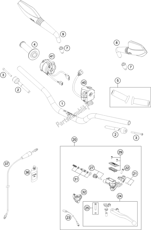 All parts for the Handlebar, Controls of the KTM 690 Duke,white 2018