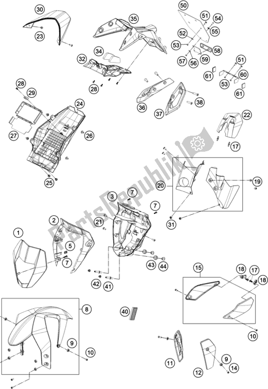 Toutes les pièces pour le Masque, Ailes du KTM 690 Duke,white 2018