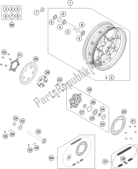 All parts for the Rear Wheel of the KTM 690 Duke,white 2018