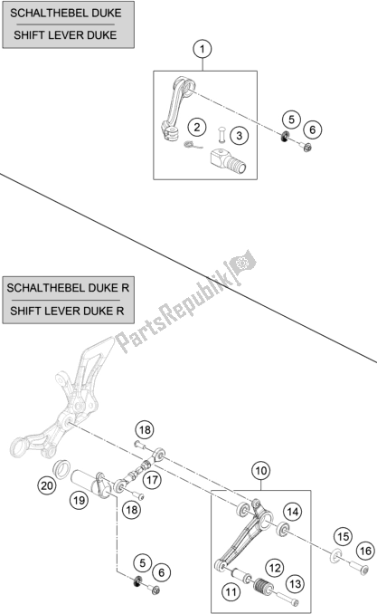 All parts for the Shift Lever of the KTM 690 Duke,white 2018