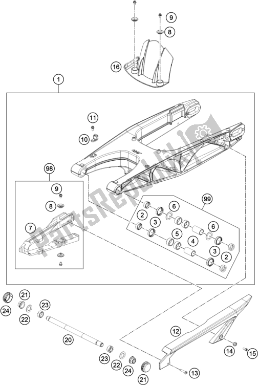 All parts for the Swing Arm of the KTM 690 Duke,white 2018