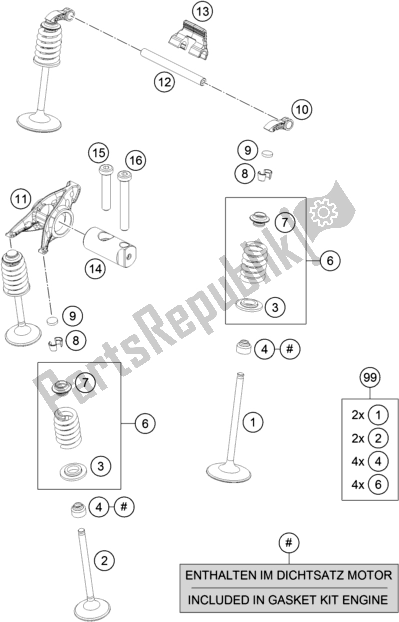 All parts for the Valve Drive of the KTM 690 Duke,white 2018