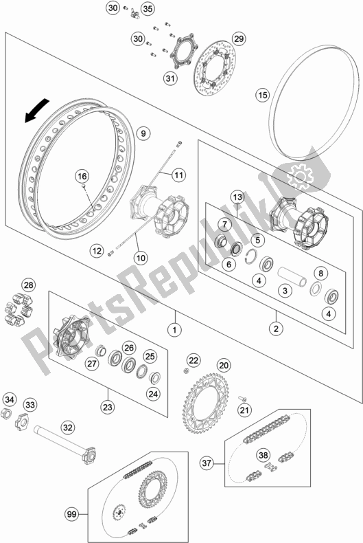 All parts for the Rear Wheel of the KTM 690 Enduro R 2018